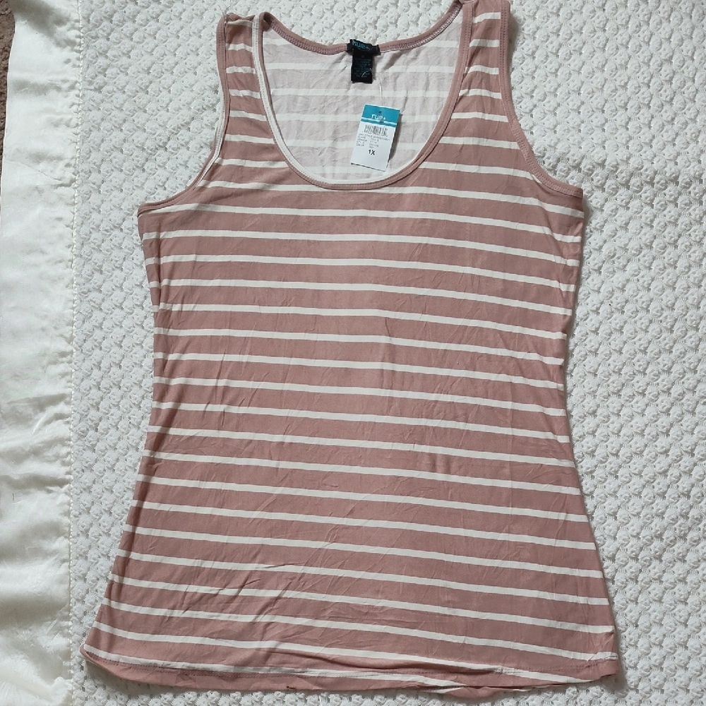 Rue21 Plus Sizes Striped Pale Pink and White Women's Tank Top Size 1X